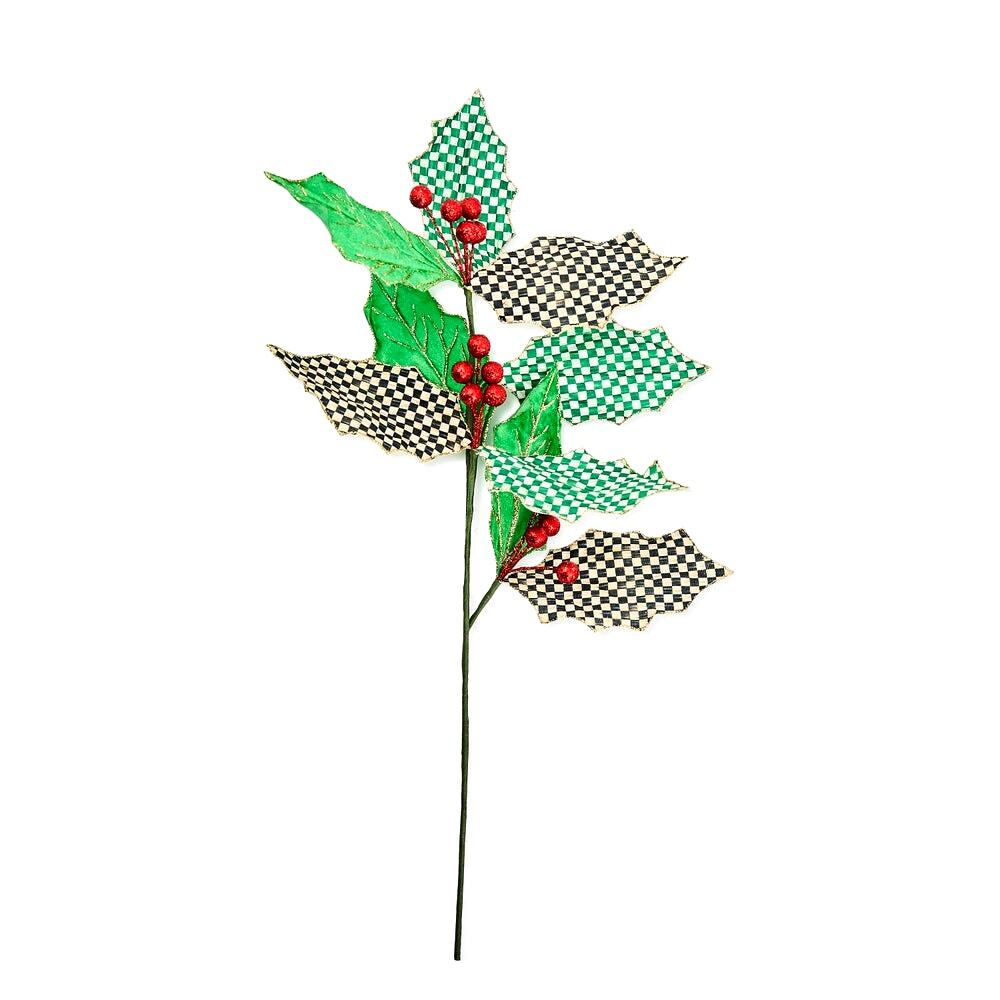 NEW Mackenzie-Childs Check It Out Holly Leaf Spray 22in Christmas Holiday Decor